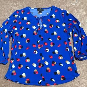 Liz Claiborne Royal Blue Multi-Dot Tie-Neck Blouse